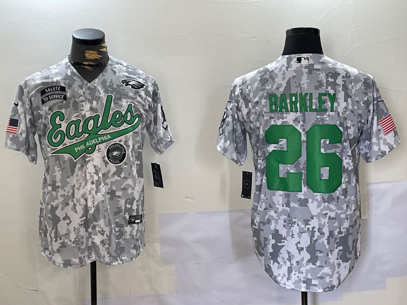 Men Philadelphia Eagles #26 Barkley Nike Arctic Camo 2024 Salute to Service Limited NFL Jersey style 1